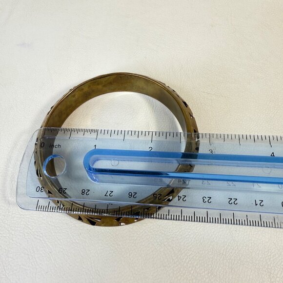 Brass Cutout Floral Bangle Bracelet Layers Gold-Tone Funky Stackable Boho Chunky - Picture 3 of 8